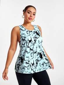 Core Rhythm Full Print Asymmetric Hem Round Neck Summer Sports Tank Top Glowmode Camo - Mint Blue - View 9