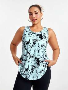 Core Rhythm Full Print Asymmetric Hem Round Neck Summer Sports Tank Top Glowmode Camo - Mint Blue - View 7