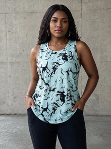 Core Rhythm Full Print Asymmetric Hem Round Neck Summer Sports Tank Top Glowmode Camo - Mint Blue - View 1