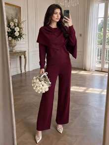 Modelyn Bộ áo len khăn choàng 2 trong 1 thiết kế dành cho nữ - Màu Đỏ Sâu - Xem 1