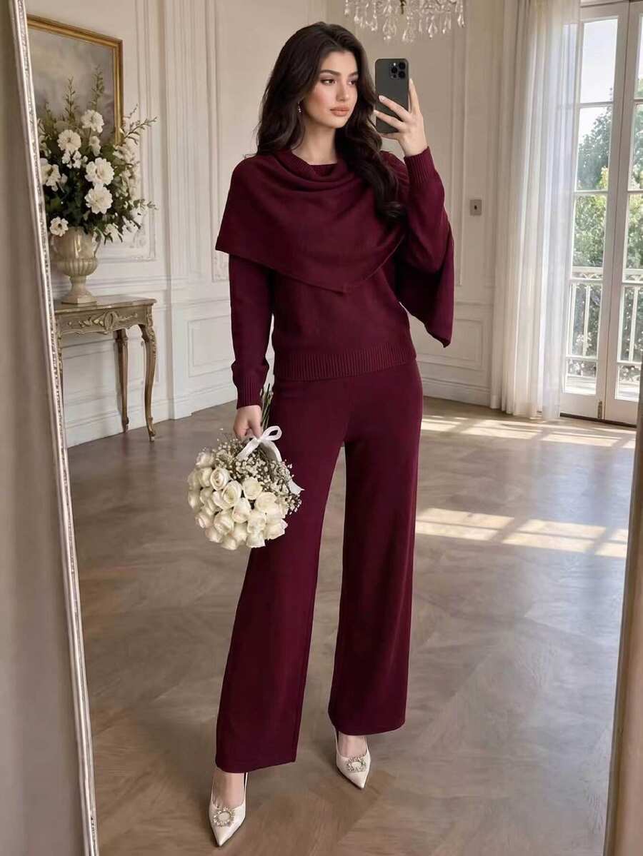 Modelyn Bộ áo len khăn choàng 2 trong 1 thiết kế dành cho nữ - Màu Đỏ Sâu - Xem 1