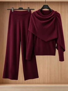 Modelyn Bộ áo len khăn choàng 2 trong 1 thiết kế dành cho nữ - Màu Đỏ Sâu - Xem 3