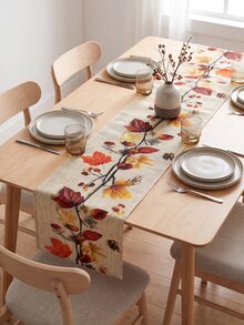 Autumn Leaves Table Runner, European Style Fall Foliage Design, 100% Line Woven Rectangular Tablecloth, For Holiday Party, Kitchen, Fireplace, Dining Room Decor, Farmhouse Home Decoration - Multicolor - View 4