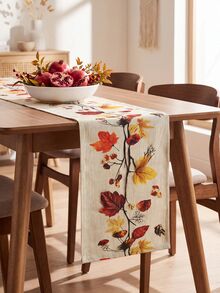 Autumn Leaves Table Runner, European Style Fall Foliage Design, 100% Line Woven Rectangular Tablecloth, For Holiday Party, Kitchen, Fireplace, Dining Room Decor, Farmhouse Home Decoration - Multicolor - View 7