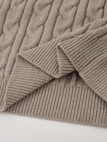 Modelyn Women's Premium V-Neck Cable Knit Long Bodycon Sweater 2 Pieces Set, Autumn/Winter - Khaki - View 8