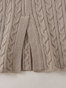 Modelyn Women's Premium V-Neck Cable Knit Long Bodycon Sweater 2 Pieces Set, Autumn/Winter - Khaki - View 7