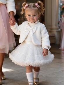 SHEIN Baby Girls' Elegant, Gorgeous, And Lovely Pink Tulle Puff Skirt, Perfect For Parties In Spring And Summer - White - View 1