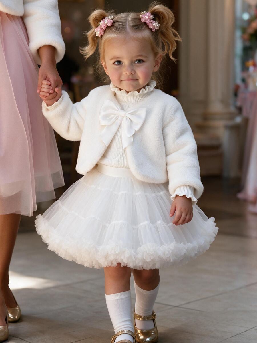 SHEIN Baby Girls' Elegant, Gorgeous, And Lovely Pink Tulle Puff Skirt, Perfect For Parties In Spring And Summer - White - View 1