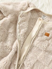 SHEIN 男嬰裝飾拼接圓領長袖保暖內裡加厚連身衣，秋冬百搭舒適 - 杏色 - 查看 6