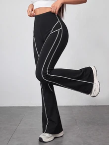Easithlete Women's Contrast Stitching Sport Long Pants - Black - View 7