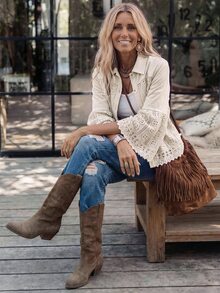 LanaWest Women's Solid Color Single-Breasted Casual Versatile Everyday Cardigan - Khaki - View 4