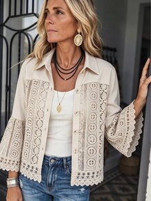 LanaWest Women's Solid Color Single-Breasted Casual Versatile Everyday Cardigan - Khaki - View 7