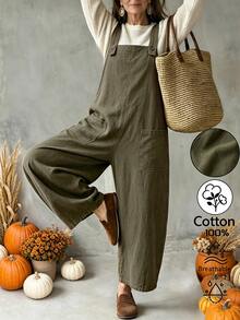 LanaWest Women's Solid Color Pocket Casual Daily Wear Jumpsuit - Army Green - View 1