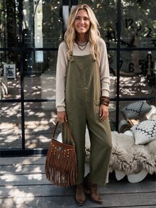 LanaWest Women's Solid Color Pocket Casual Daily Wear Jumpsuit - Army Green - View 7