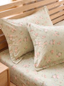 2/3pcs Cotton Floral Bedding Set, Soft & Breathable, Green, Duvet Cover & Pillow Case, Suitable For Double/Queen/King Size Bed, All Season, Home Decor, Bedding Gift, Machine Washable - Multicolor - View 6