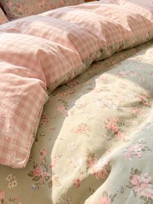 2/3pcs Cotton Floral Bedding Set, Soft & Breathable, Green, Duvet Cover & Pillow Case, Suitable For Double/Queen/King Size Bed, All Season, Home Decor, Bedding Gift, Machine Washable - Multicolor - View 3