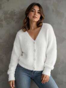 Autumn/Winter Casual Versatile Solid Color Cardigan - Beige - View 5