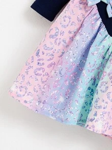 SHEIN Playful Pals 女童長袖仙女公主風 2-in-1 連身裙 蝴蝶結裝飾拼接薄紗裙 可愛秋季日常校園生日派對穿搭 - 藍色 - 查看 6