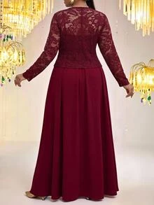 Fleurora Plus Size Women Pleated Cami Dress & Cardigan Casual 2pcs Set Christmas - Burgundy - View 3