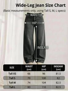 SHEIN Cottnline 100% Cotton High Waist Wide Leg Jeans (Extended Length) - Dark Grey - View 4
