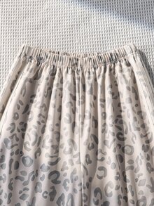 SHEIN 女童寬腿褲，淺色底色搭配灰色豹紋，柔和野性風格，秋冬款 - 灰色 - 查看 3