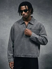AXEPEAK Men's Gray Zip-Up Long Sleeve Top - Light Grey - View 2