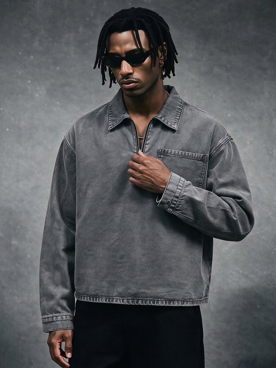 AXEPEAK Men's Gray Zip-Up Long Sleeve Top - Light Grey - View 1