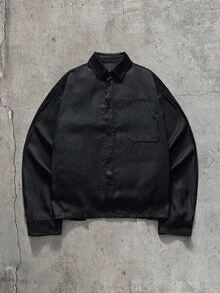 AXEPEAK Men's Solid Color Long Sleeve Shirt And Pants Casual Daily Outfit - Black - View 13