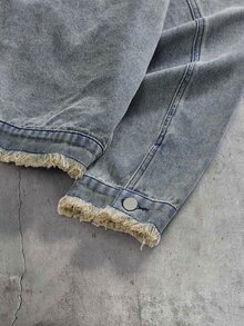 AXEPEAK 男士品牌水洗復古藍色開口下擺拉鍊長袖上衣 - 中等水洗藍 - 查看 6