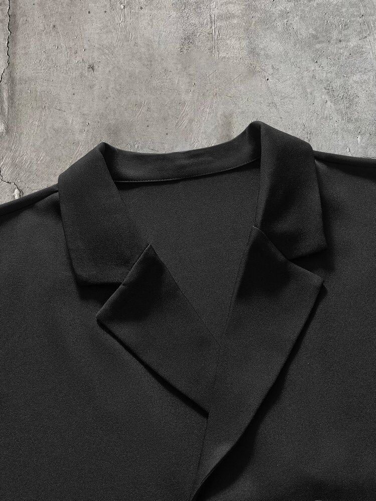 AXEPEAK Men's Solid Color Long Sleeve Double-Breasted Shirt And Pants Casual Set - Black - View 8