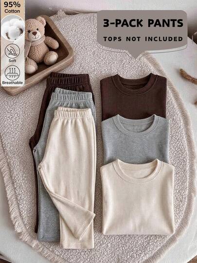 SHEIN Baby Girl Autumn/Winter Cotton Leggings 0-3 Years Old Casual Basic High Elasticity Elastic Waist Slim Fit Long Pants Brown Grey White