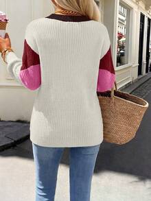 SHEIN Women's New Autumn/Winter Round Neck Long Sleeve Pullover Sweater With Four-Color Block Design, Suitable For Vacation, Daily Wear, And Streetwear - Multicolor - View 3