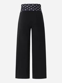 SHEIN Tween Girls Polka Dot Patchwork Coffee Color Casual Long Pants - Black - View 5