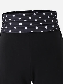 SHEIN Tween Girls Polka Dot Patchwork Coffee Color Casual Long Pants - Black - View 6