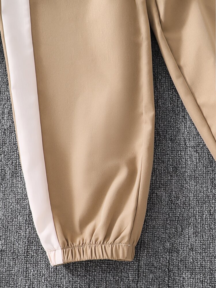 SHEIN طقم جاكيت بسحاب وأكمام راجلان مع خياطة جانبية متباينة & بنطال رياضي للأطفال والفتيان المراهقين - متعدد الألوان - مشاهدة 5