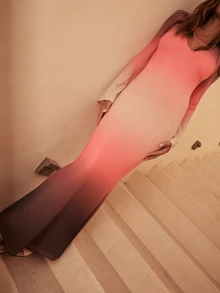 Dancing Leopard Pink And Brown Ombre Long Sleeve Maxi Dress, Holiday/Vacation Wear - Multicolor - View 3