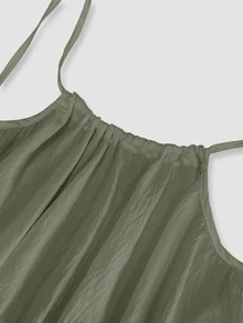 Cévolie Women's Solid Color Backless Tie Strap Casual Long Dress, Vacation Style - Green - View 2
