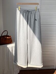 Comfortcana Celana Jogging Fleece Model Lurus Pinggang Tinggi Warna Abu-abu, Gaya Sporty-Chic Musim Dingin untuk Aktivitas Luar Ruangan Sehari-hari - Grey - View 6