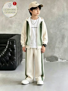 連帽長袖拉鍊連帽衫，高品質時尚數位印花，適合男孩秋季穿著，舒適極簡休閒街頭日常風格 - 彩色 - 查看 3