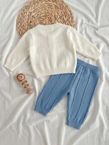 Baby Boy Cute Animal Jacquard Cardigan Casual Textured Versatile Long Autumn Pants Set Suitable For Winter - Multicolor - View 4