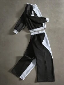 Major Grit 男士字母印花撞色長袖運動衫與運動長褲休閒街頭風圖案套裝 健身灰色秋季 - 彩色 - 查看 4