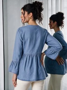 SHEIN Maternity Loose Light Wash Denim Top - Light Wash - View 3