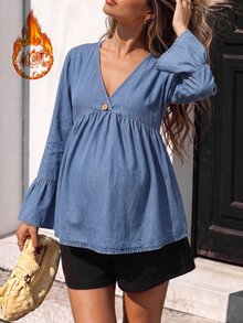 SHEIN Maternity Loose Light Wash Denim Top - Light Wash - View 1