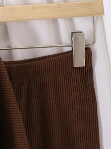 Elladie kids 女童 2 件套，半高領珍珠裝飾毛絨袖口不對稱披肩上衣，搭配同材質羅紋毛絨下擺喇叭長褲，柔軟針織面料，優雅休閒春/秋季穿搭，適合前青春期女孩 - 棕色 - 查看 6