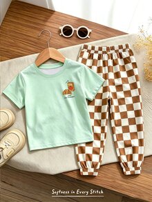 Setelan Bayi Laki-laki Longgar Kasual Sporty Minimalis Nyaman, Kaos Lengan Pendek & Celana Panjang 2pcs, Cocok Untuk Musim Semi Dan Musim Panas - MultiWarna - View 3
