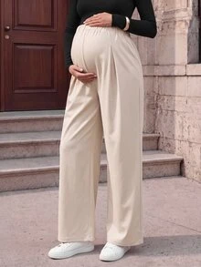 Momance Autumn/Winter Khaki Maternity Long Pants, Belly Support Design Comfortable & Fashionable, Suitable For Daily Wear, Gatherings, Shopping, Commuting, Versatile - Apricot - View 2