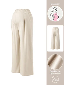 Momance Autumn/Winter Khaki Maternity Long Pants, Belly Support Design Comfortable & Fashionable, Suitable For Daily Wear, Gatherings, Shopping, Commuting, Versatile - Apricot - View 4