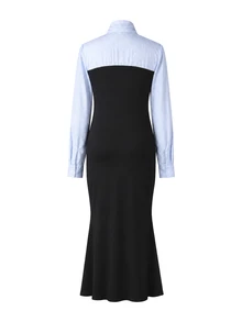 Maternity Striped Patchwork Knit Dress - Blue - View 5