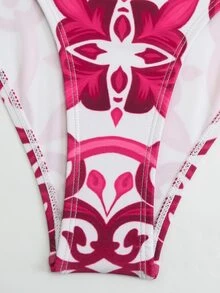 Swim Oasis 女士夏季泳衣沙滩度假印花粗肩带抹胸连体泳衣配系带纱笼裙套装 - 玫紅色 - 查看 7