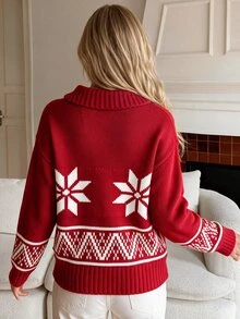 Sweetra Women's Fair Isle Jacquard Zip-Up Knit Cardigan - Multicolor - View 2